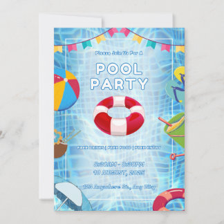 Red And Blue Bold Pool Party Invitation