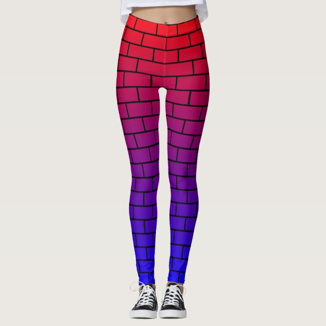Red and Blue Bricks Wall Pattern Leggings (Front)