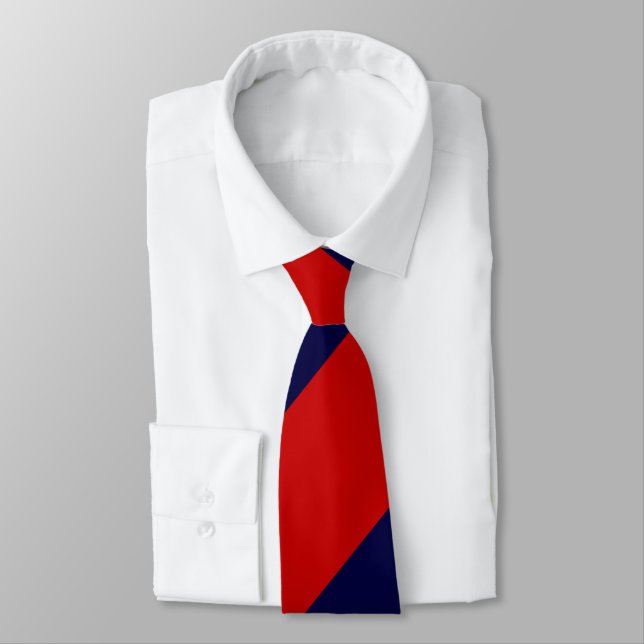 Red and Blue Broad Regimental Stripe Tie (Tied)