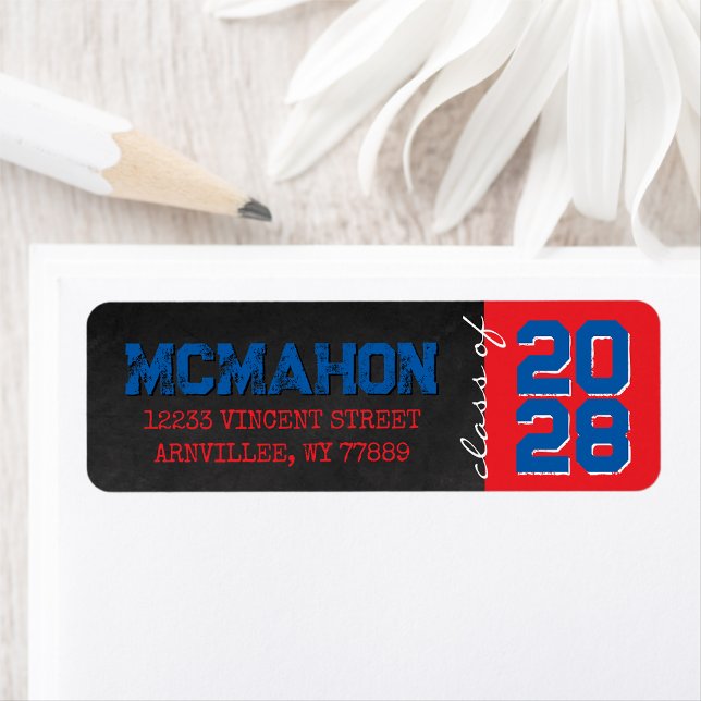 Red and Blue Chalkboard Graduation Return Address Label (Creator Uploaded)
