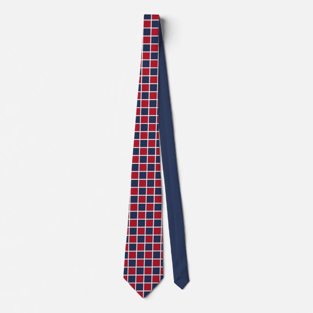 Red and Blue Checkers Cube Geometric Neck Tie (Front)