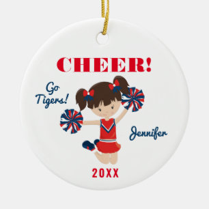 Red and Blue Cheer Brunette Cheerleader Ornament