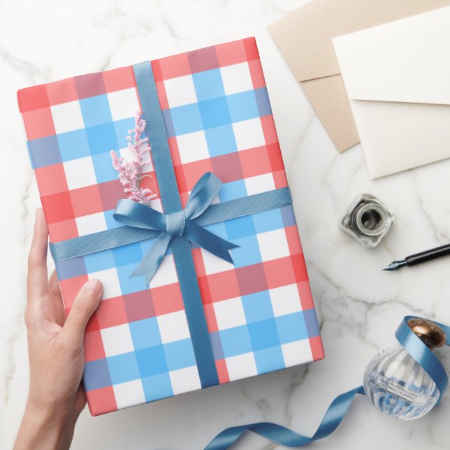 Red and Blue Chex  Wrapping Paper (Gifting)