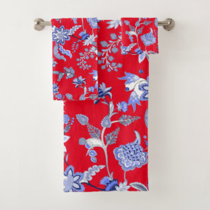 Red And Blue Chintz Bath Towel Set