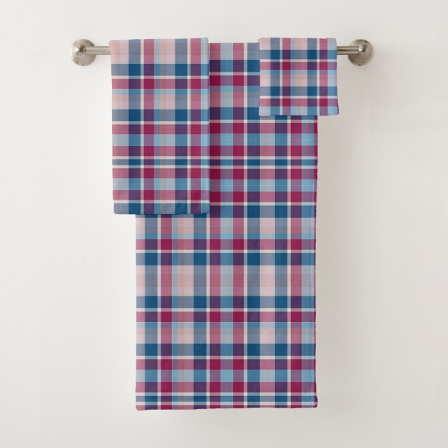 Red and Blue Classic Plaid Bath Towel Set (Insitu)