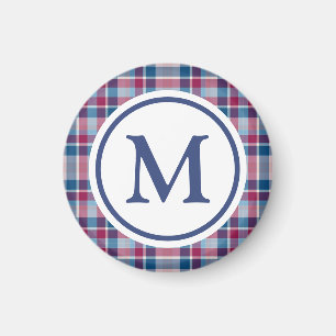 Red and Blue Classic Plaid Monogram Magnet
