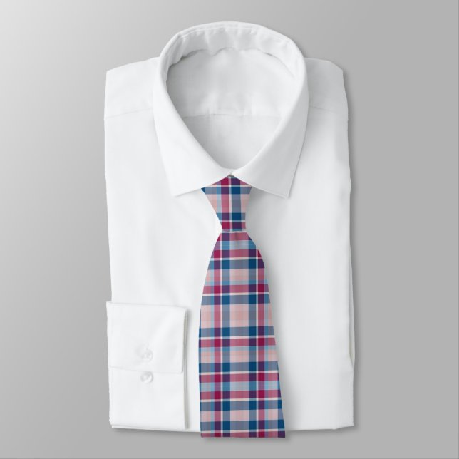 Red and Blue Classic Plaid Pattern Tie (Tied)