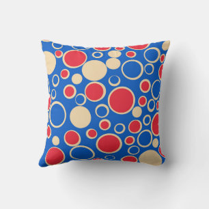 Red And Blue Colour Dots On Blue  Cushion