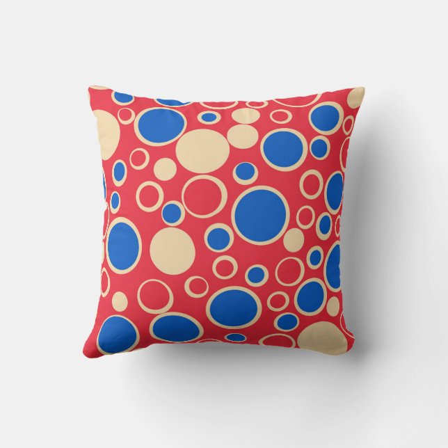 Red And Blue Colour Dots On Red Cushion (Back)