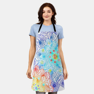 Red and Blue Colourful Floral Apron