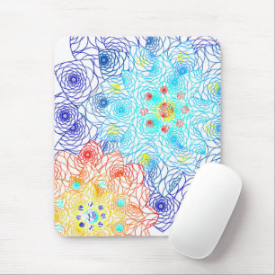 Red and Blue Colourful Floral Mouse Pad