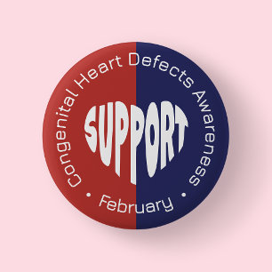 Red And Blue Congenital Heart Defects Awareness 6 Cm Round Badge