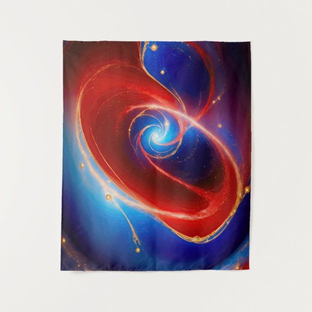 Red and Blue Cosmic Spiral Tapestry (Front)