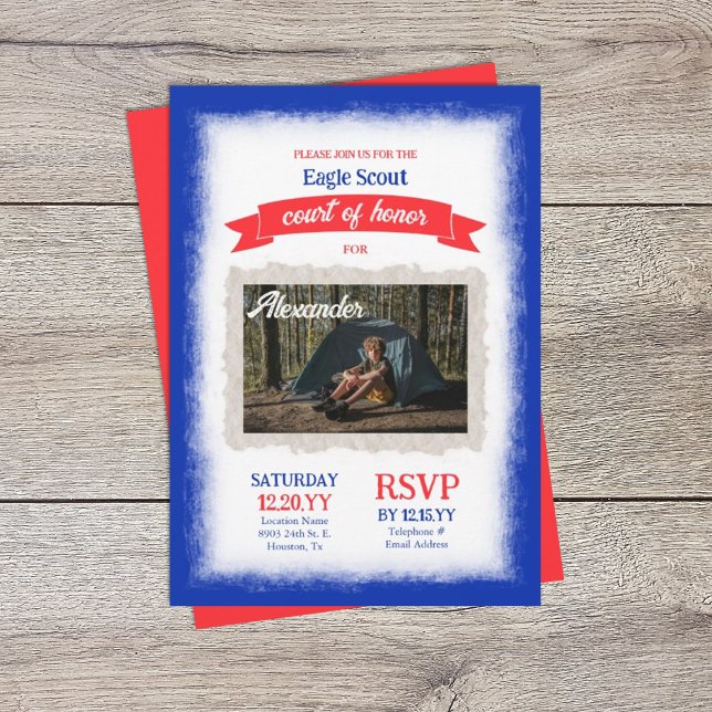 Red and Blue Court of Honor Party (eagle scout court of honor party invitation, patriotic red and blue, photo party invite)