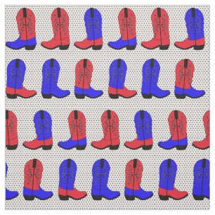 Red and Blue Cowboy Boots  on Small Dot Background Fabric