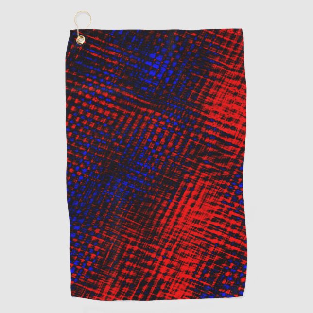 Red and blue crossed scratches golf towel (Front)