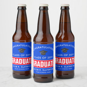 Red and Blue Custom Graduation Beer Bottle Label