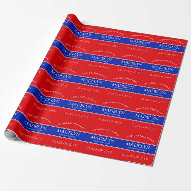 Red and Blue Custom Graduation Wrapping Paper (Unrolled)