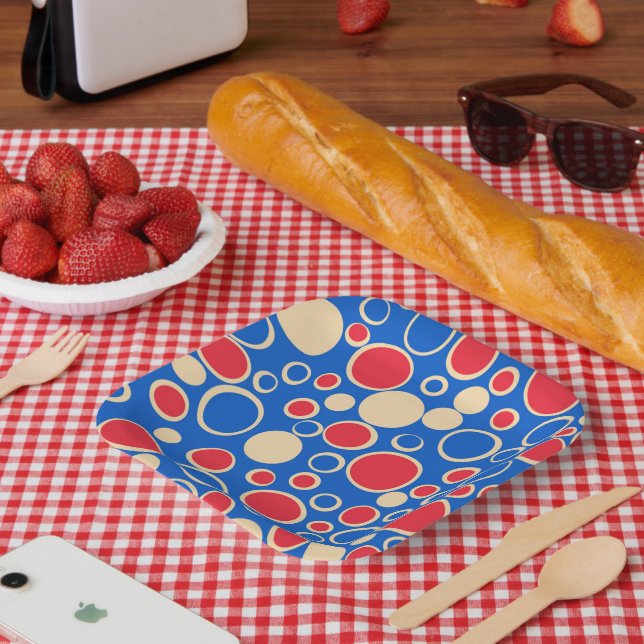 Red And Blue Dots On Blue  Paper Plate (Picnic)