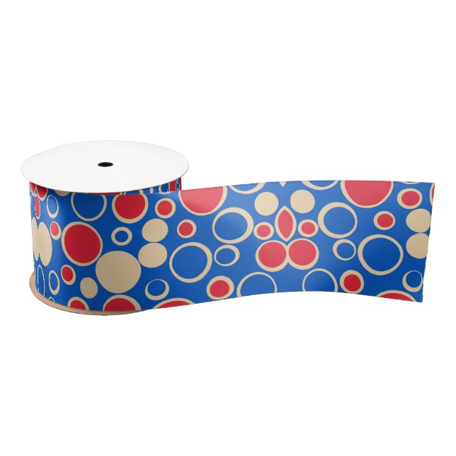 Red And Blue Dots On Blue  Satin Ribbon (Spool)