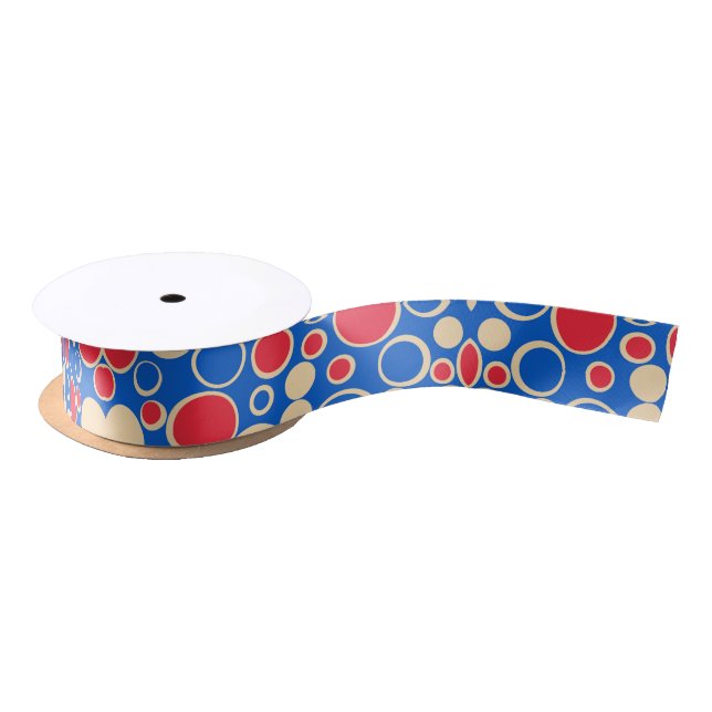 Red And Blue Dots On Blue Satin Ribbon (Spool)