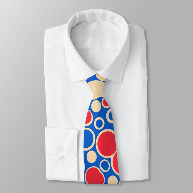 Red And Blue Dots On Blue  Tie (Tied)
