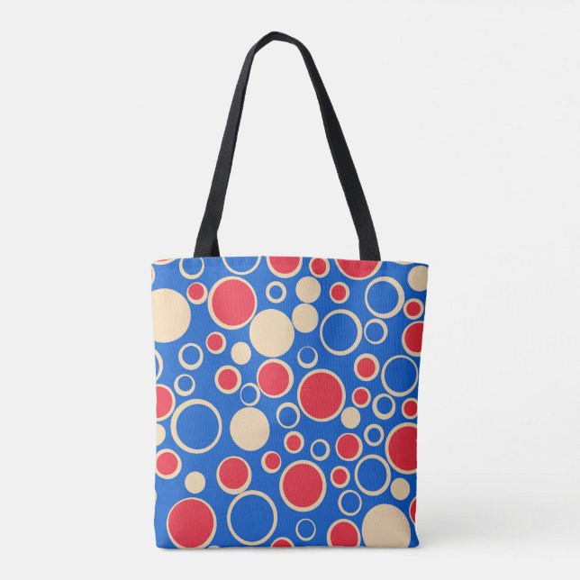 Red And Blue Dots On Blue  Tote Bag (Back)