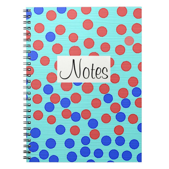 Red and blue dots on light blue notebook (Front)