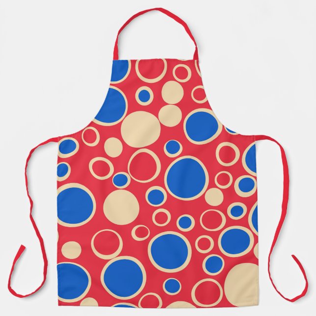 Red And Blue Dots On Red  Apron (Front)