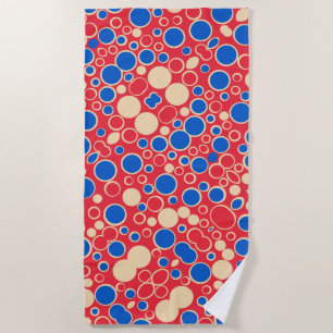Red And Blue Dots On Red Beach Towel