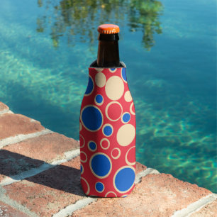 Red And Blue Dots On Red  Bottle Cooler