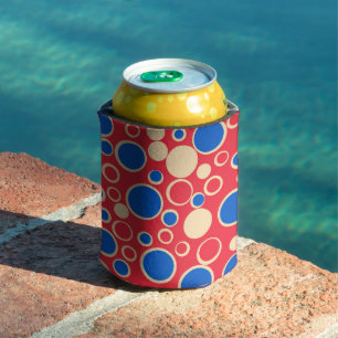 Red And Blue Dots On Red Can Cooler