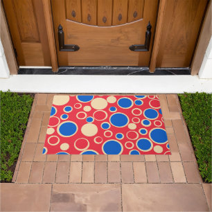 Red And Blue Dots On Red  Doormat