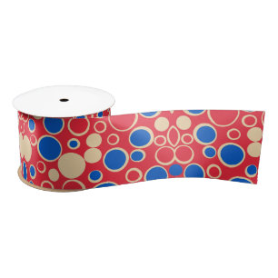 Red And Blue Dots On Red  Satin Ribbon