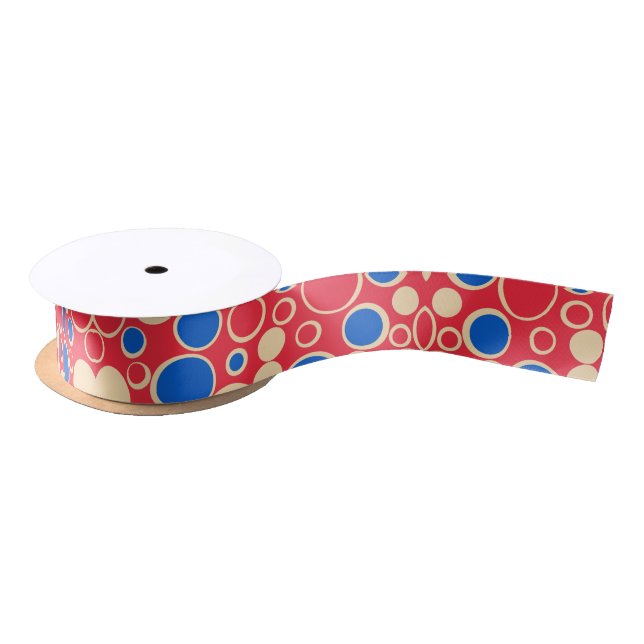 Red And Blue Dots On Red  Satin Ribbon (Spool)
