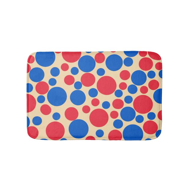 Red And Blue Dots On Tan  Bath Mat (Front)
