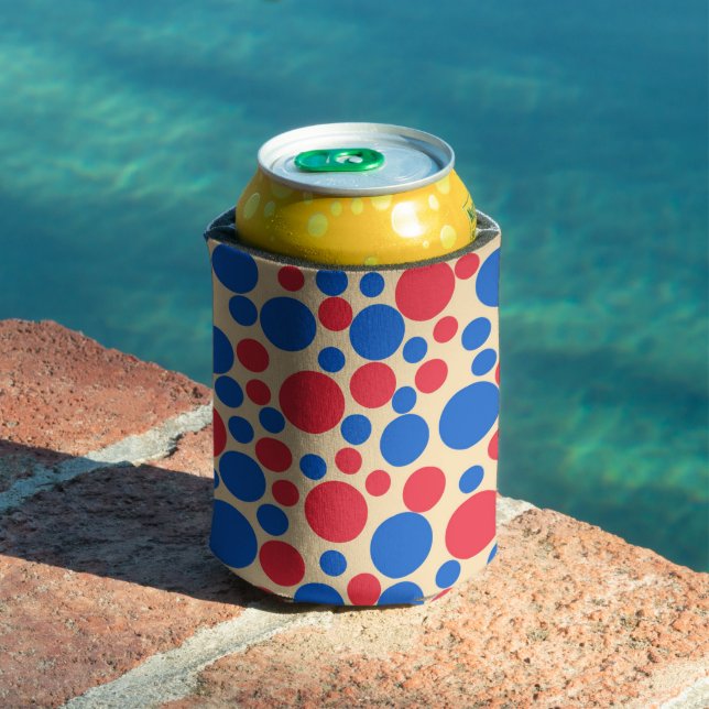 Red And Blue Dots On Tan  Can Cooler (In Situ Pool)