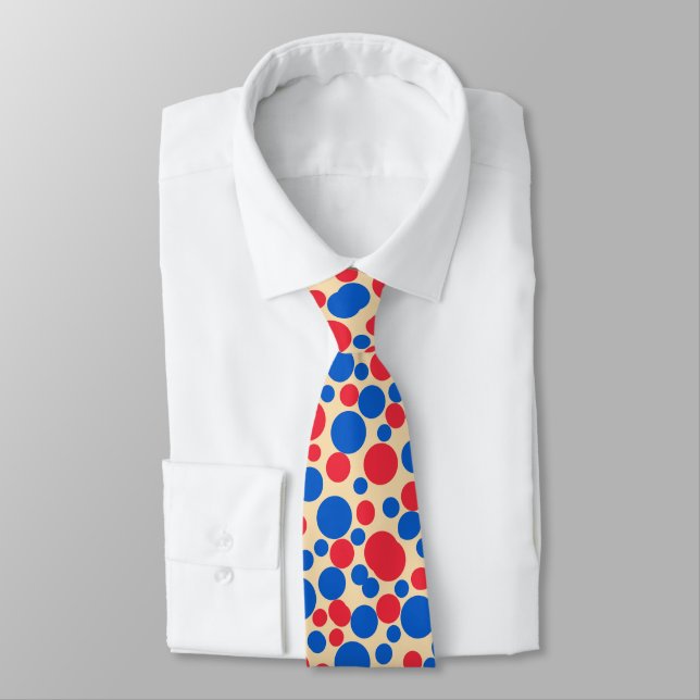 Red And Blue Dots On Tan  Tie (Tied)