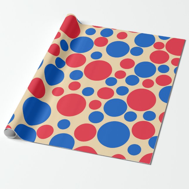 Red And Blue Dots On Tan  Wrapping Paper (Unrolled)