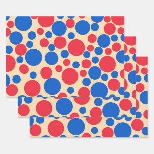 Red And Blue Dots On Tan  Wrapping Paper Sheet