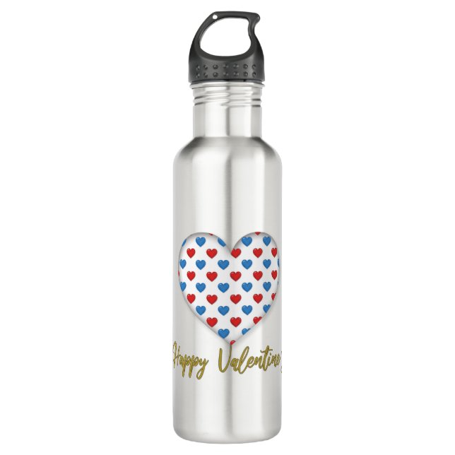 Red and Blue Elegant Heart Shape 710 Ml Water Bottle (Front)