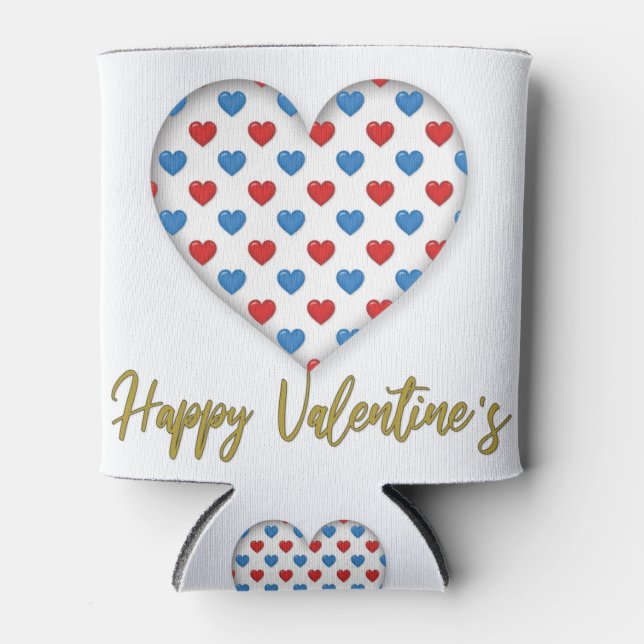 Red and Blue Elegant Heart Shape Can Cooler (Front)