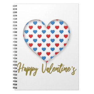 Red and Blue Elegant Heart Shape Notebook