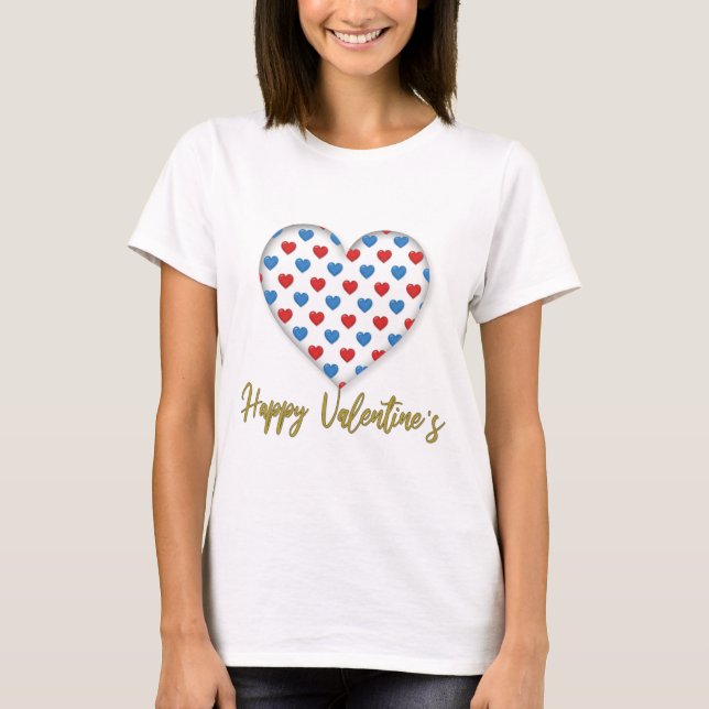 Red and Blue Elegant Heart Shape T-Shirt (Front)