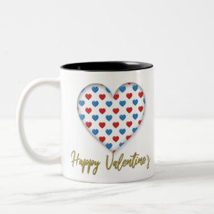 Red and Blue Elegant Heart Shape Two-Tone Coffee Mug