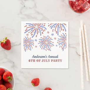 Red and Blue Fireworks 4th of July Party Napkin