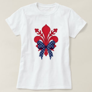 Red and Blue Fleur de Lis with Bow T-Shirt
