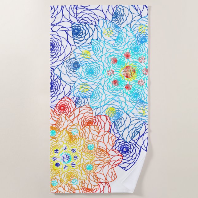 Red and Blue Floral  Beach Towel (Front)