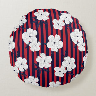 Red and blue Floral botanical seamless pattern wit Round Cushion