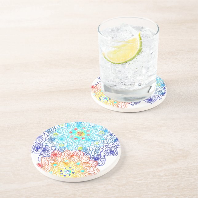 Red and Blue Floral  Coaster (Side)